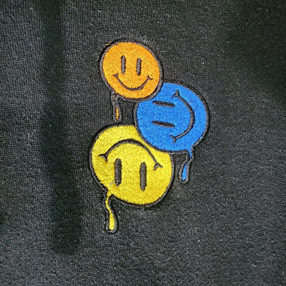 Denim Civilization Black Hoodie with Melting Triple Smiley Face Embroidery - Picture 3 of 8